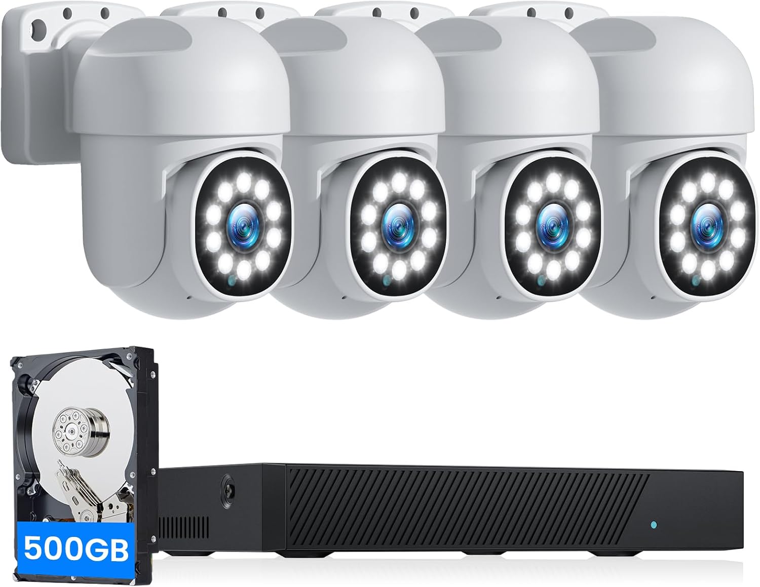 CAMCAMP 5MP PoE Kit Videosorveglianza Esterno, 8CH NVR con 500GB HDD + 4x 5MP Telecamera PoE, 30m Visione Notturna a Colori, 24/7, Impermeabile IP66