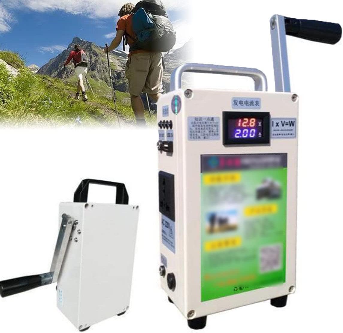 Generatore a Manovella Portatile, Piccolo Generatore a Manovella da 150 W, Batteria al Litio da 5000 mAh Pannello di Illuminazione per Uso Domestico 12V di Grande Capacità, Generatore + Carica,220V