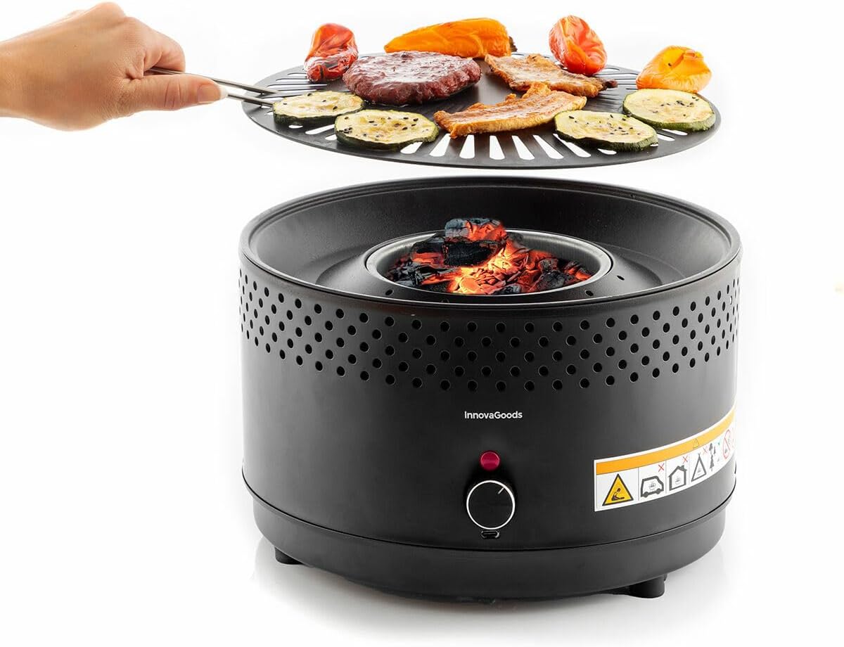 InnovaGoods® Mini Barbecue Portatile a Carbone Pieghevole, Design Innovativo, Leggero e Maneggevole, Facile da Usare e Pulire, Ideale per 2 Persone, Nero, Acciaio Inossidabile
