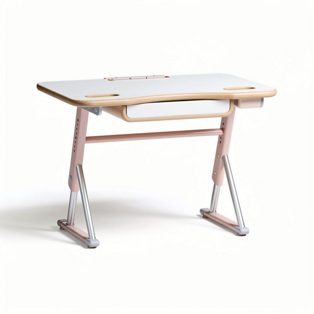 Scrivania regolabile in altezza 120 x 60 x 75cm in legno e metallo rosa e bianco