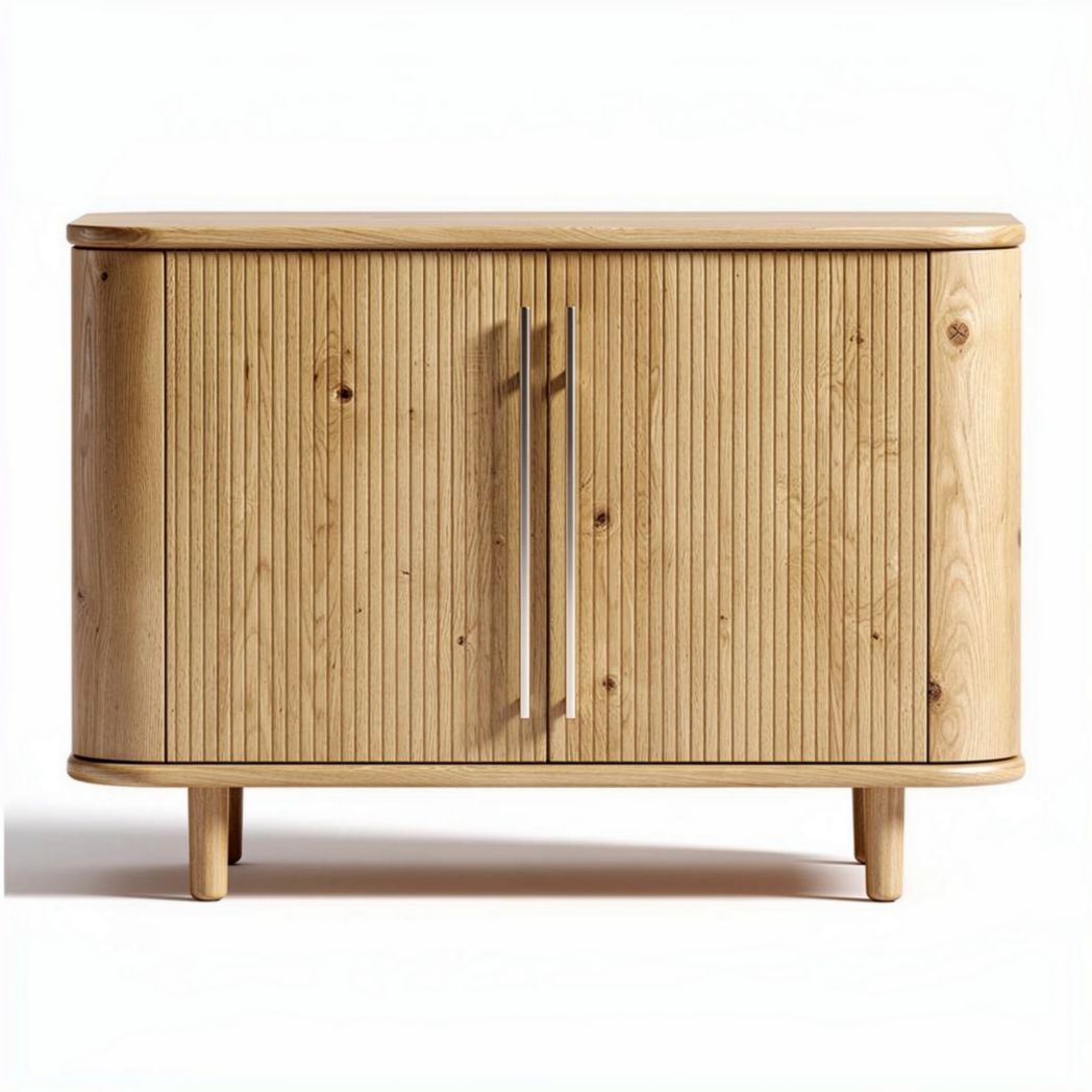 Mobiletto in legno rotondo con finitura a doghe dimensioni 80 x 40 x 60cm