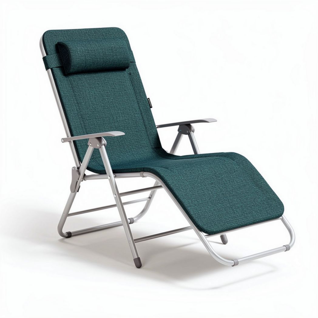 Sedia a sdraio reclinabile in alluminio e tessuto verde 150 x 60 x 80cm