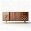 mobile credenza in legno scuro con decorazione geometrica e orologio 150 x 45 x 75cm