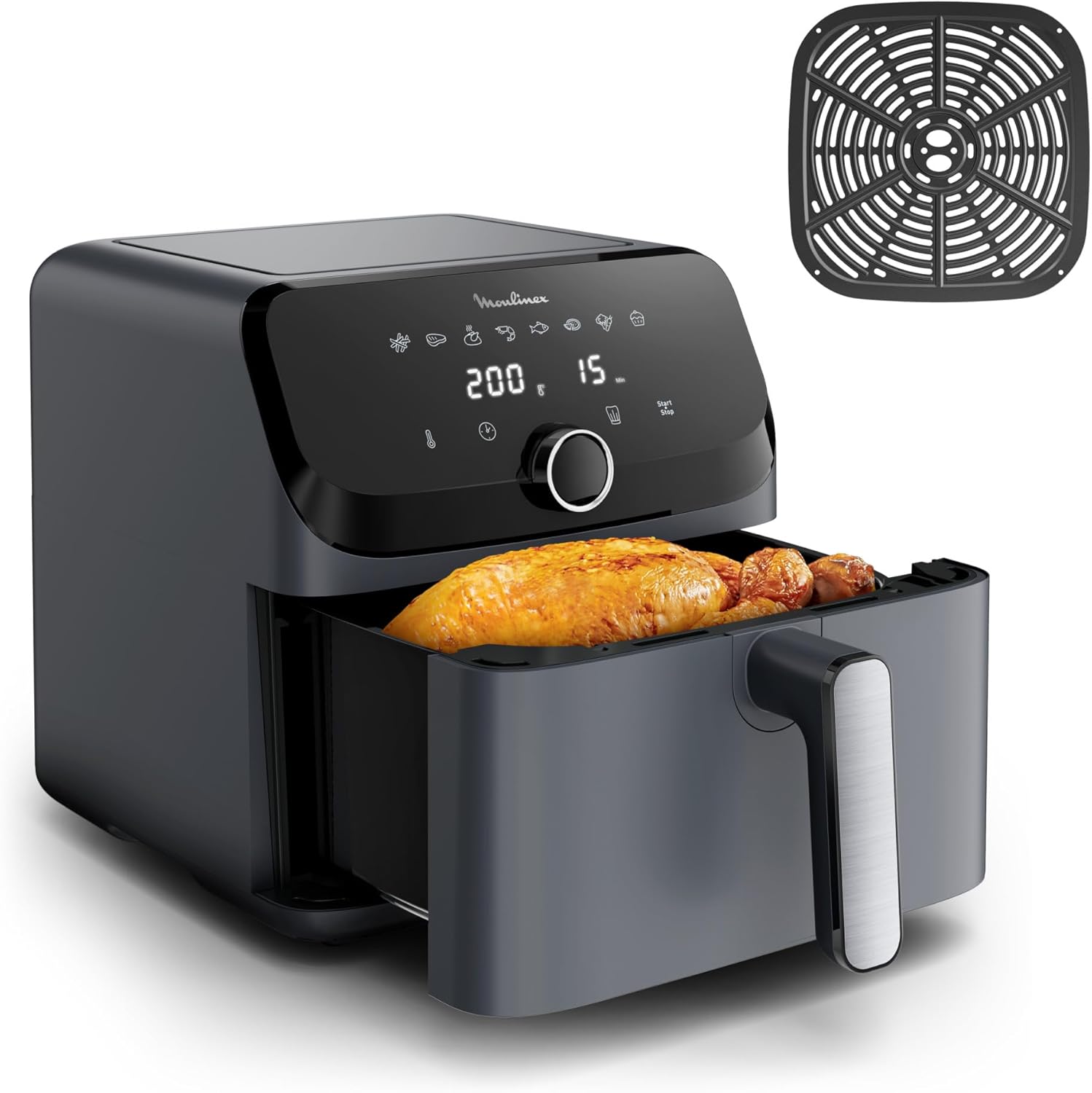 Moulinex Easy Fry Mega, Friggitrice ad Aria Versatile 7,5L/2kg per 8 Persone, 1700-2020W, Capacità Extra-Large, 9 Programmi di Cottura, Esperienza Personalizzata con My Moulinex, Colore Grigio, EZ855B(Grigio)