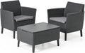 Keter Salemo Balcony Set, Rattan Garden Furniture Set with 2 Armchairs and Table Cushion Holder, Graphite