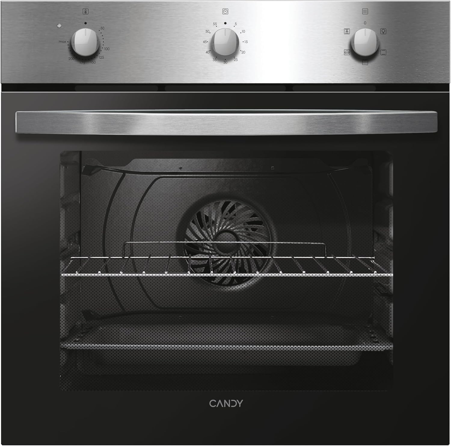 Candy Idea Forno Elettrico da Incasso Ventilato, 65 Litri, Classe A, 5 Modalità di Cottura, Rivestimento Anti-Impronte, 59,5 x 59,5 x 58,8 cm, Inox e Nero - FIDC X502