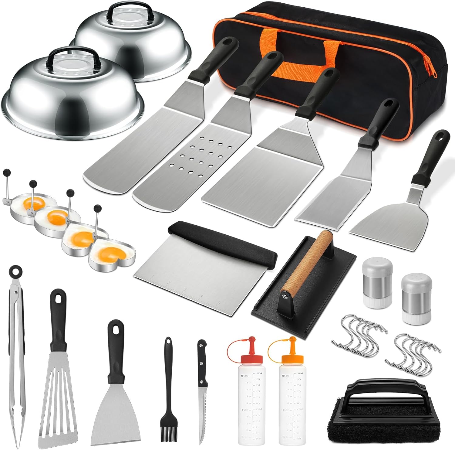Kit di accessori per piastra da 35 pezzi, set di accessori per griglia con parte superiore piatta per Blackstone e Camp Chef, set di spatole per grill con spatole ingrandite, copertura per