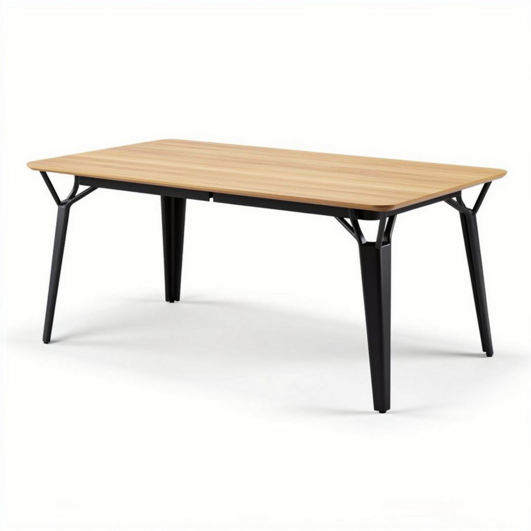 Tavolo rettangolare in legno naturale e metallo nero 150 x 75 x 75cm