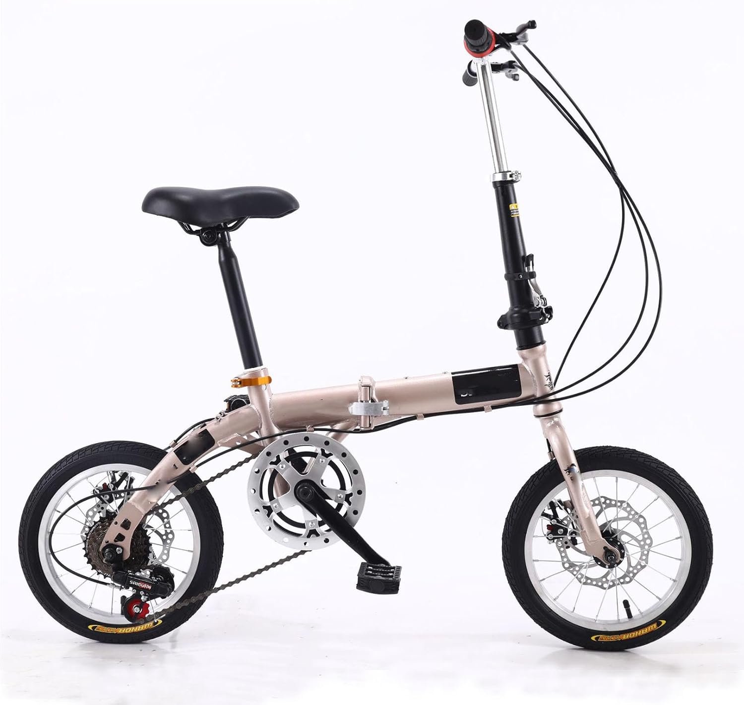 ZDXC Bicicletta Pieghevole da 14 Pollici, Bicicletta Compatta da Studente Portatile a 5 velocità Bicicletta Leggera da Pendolare Urbana per Uomo Donna Bambino, 4 Colori