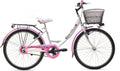 MADICKS Bicicletta Bambina Ragazza da Passeggio Misura 24 Bici con Cestino Floreale Bianco Rosa