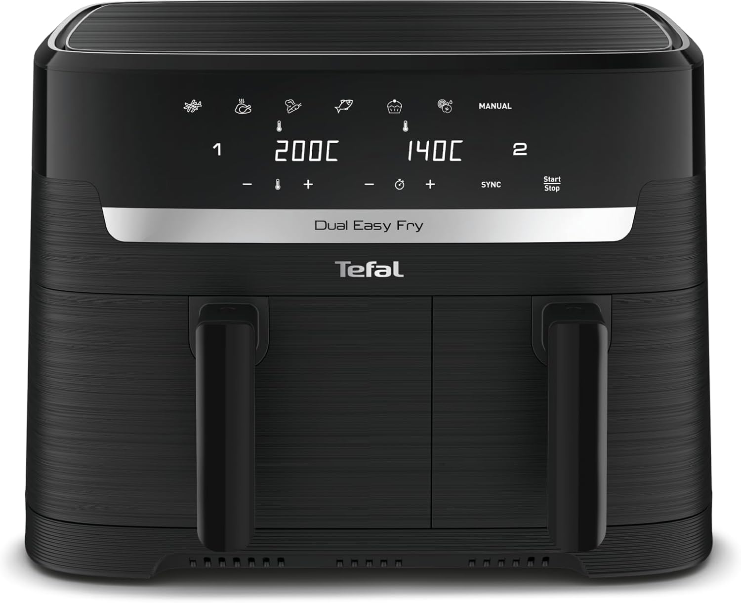 Tefal Friggitrice ad aria a doppia camera EY901810 Dual Easy Fry | Capacità 5,2/3,1 L | Due cassetti indipendenti | 7 programmi automatici | Risparmio energetico | Nero