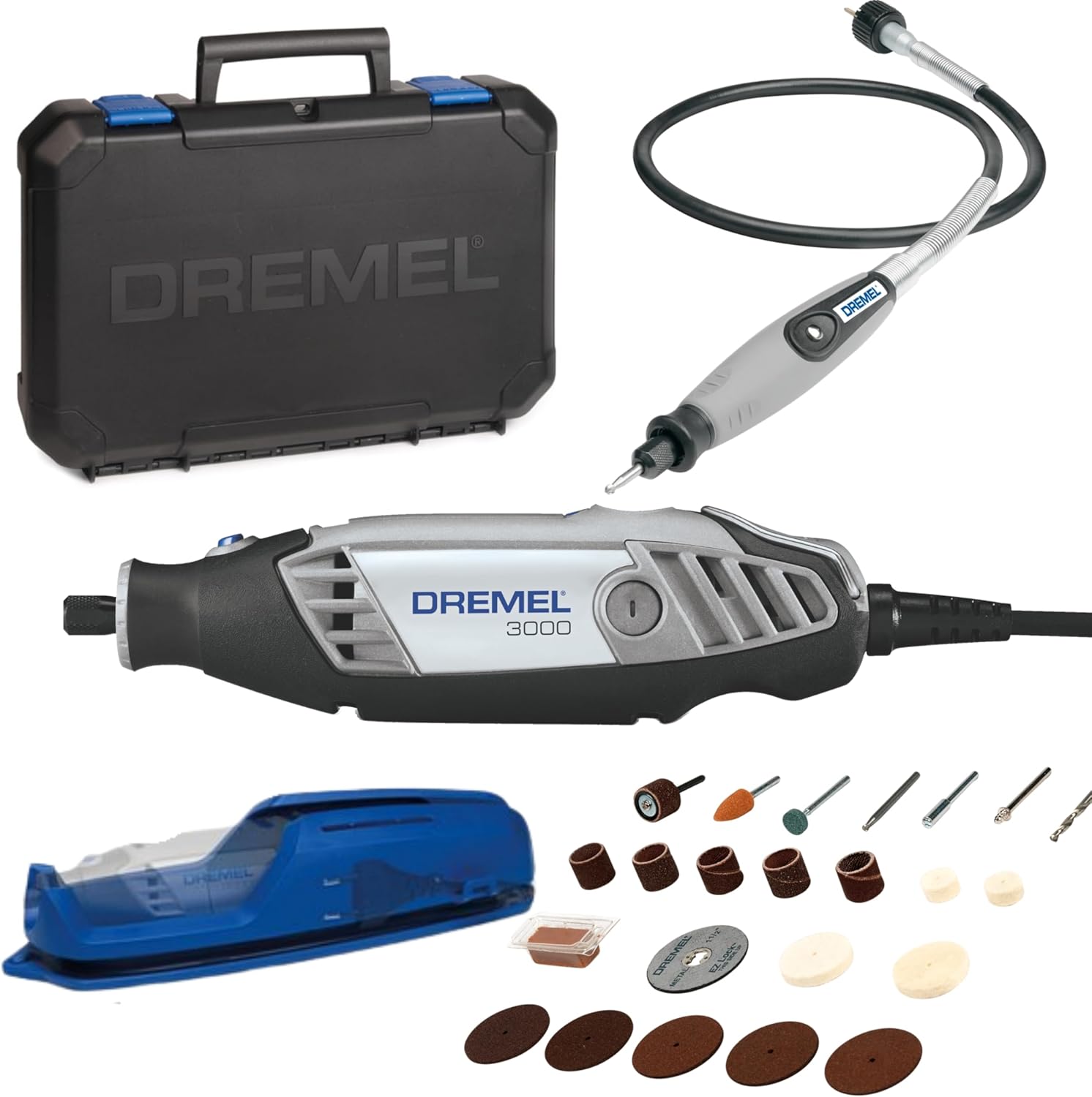 Dremel 3000 Utensile Multifunzione Rotativo, 1 Complemento, 25 Accessori per Intagliare, Incidere, Fresare, Tagliare, Levigare, Smerigliare, Lucidare e Pulire, 130 W, 230 V, Nero/Grigio