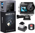 AKASO Brave 4 Pro Action Cam 4K 40M Fotocamera Subacquea, Videocamera 20MP WiFi 170° Grandangolare Doppio Schermo EIS Stabilizzazione, Touch Screen, 5x Zoom, 2x1350mAh Batterie, Kits di Accessori(Nero)