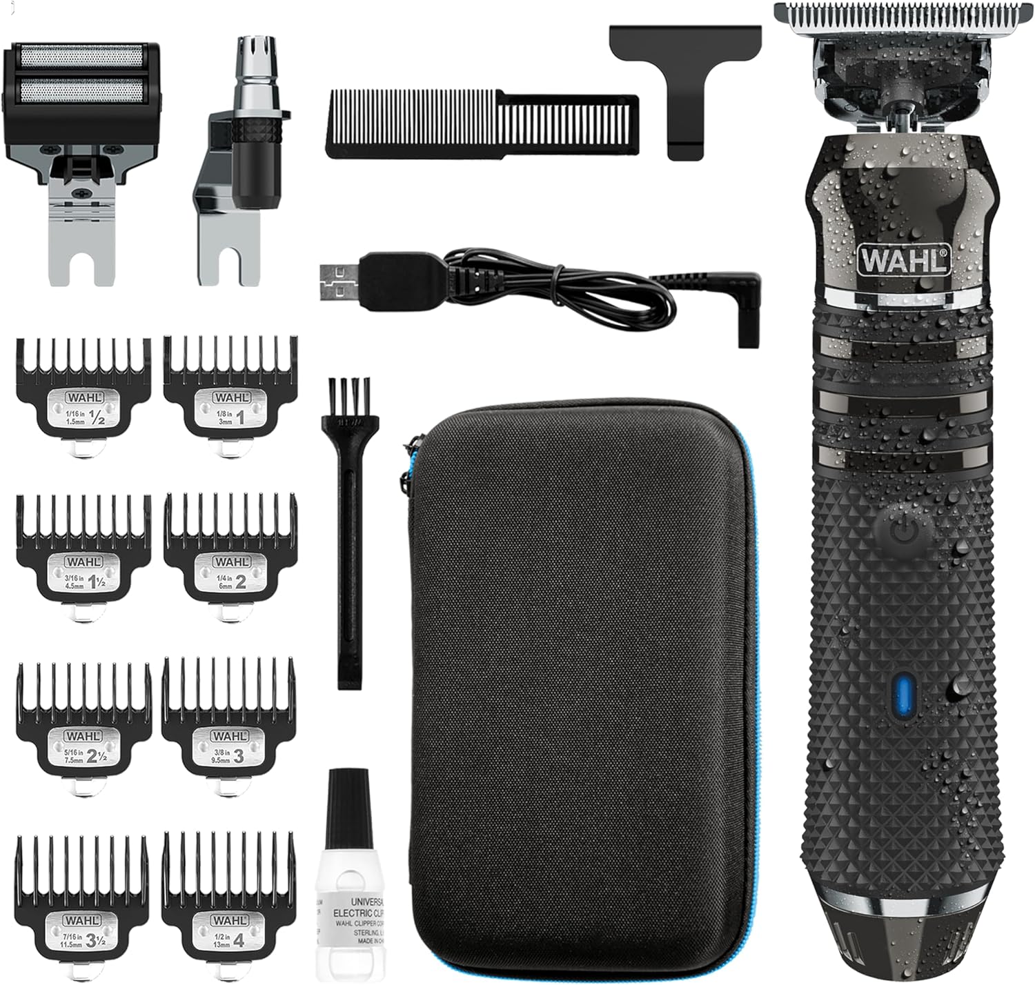 Trimmer Wahl Pro Series High Visibilty, lama a taglio ravvicinato, ioni di litio, regolabarba completamente lavabile, kit per la pulizia, testine intercambiabili, a batteria, taglio ravvicinato